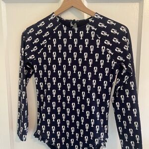 Teen Vineyard Vines Navy Lobster Print Long Sleeve Swimsuit